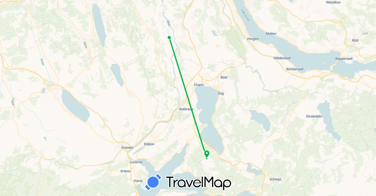 TravelMap itinerary: driving, bus in Switzerland (Europe)